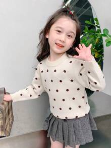 enmi bear Girls Fleece Sweater, Fashionable Knitted Warm Long Sleeve Top, Autumn/Winter - Camel - View 7