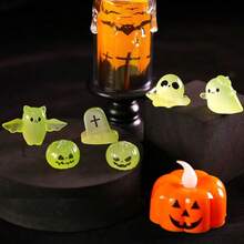 10pcs/20pcs Miniature Glow-In-The-Dark Halloween Decorative Cute Ghost, Demon, Pumpkin Resin Accessories, DIY Ornaments