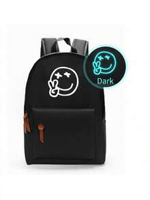 夜光背包，宇航员印花简约校园风格背包，大容量，轻便便捷的休闲背包，适合青少年（返校季） - 黑色 - 查看 2