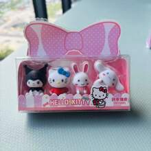 Sanrio 4pcs/Set Cute Sanrio Kuromi & Kitty Cat Themed Erasers, Creative Gift For Students,School Supplies,Back To School