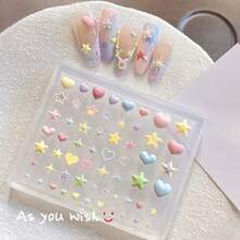 1 khuôn silicon tái sử dụng hình trái tim và nơ 3D, chất liệu trong suốt, có thể tạo hình ngôi sao và vỏ sò, khuôn khắc móng, dụng cụ trang trí làm đồ trang sức DIY, khuôn trang trí móng 3D dễ thương. - Nhiều màu - Xem 1