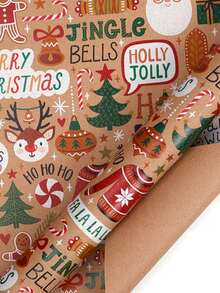 1张50*70厘米圣诞包装纸，节日礼品包装，图案包括圣诞树、圣诞老人、驯鹿、雪人，经典节日主题设计，适用于节日礼品和手工艺品包装。 - 壁爐甜夢 - 查看 8