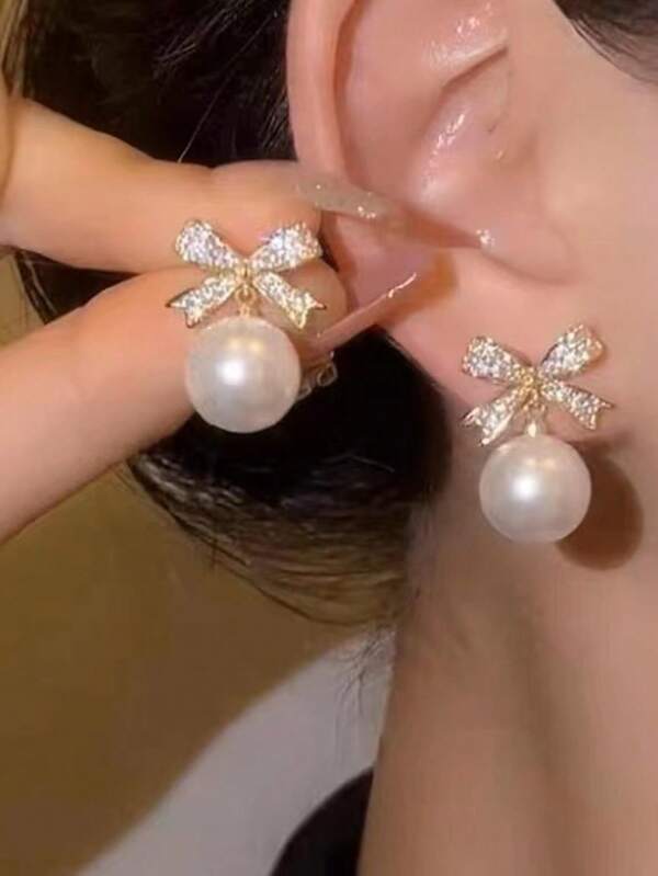 [Pendientes exquisitos] Set de 2 piezas Pendientes exquisitos con forma de lazo y circonita, joyería minimalista con cristales brillantes, regalo ideal de cumpleaños para mujeres, perfecto para uso diario y ocasiones especiales, regalo del Día de San Valentín para la esposa