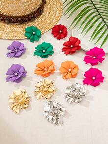 1 Pair Vacation Style Metal Flower Pendant Earrings, Suitable For Women's Daily And Party Outfits, Flower Design Is Random - Red - View 3