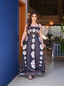 Women's Long Lastex Dress With Tie Straps - 磨砂黑 - 查看 3