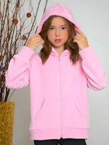 Blusa Infantil Juvenil com Capuz em Soft Peluciado – Conforto e Estilo para o Inverno - Rosa bebê Laço - Visão 2