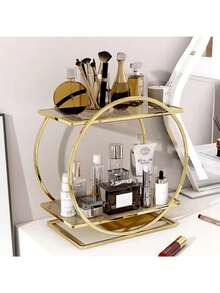 Luxury Cosmetics Storage Rack Bathroom Counter Counter Table Organizer Large Capacity Cosmetics Storage Rack, Double-Layer Desktop Metal Perfume Display Rack, Suitable For Cosmetics And Skin Care Products Dresser Storage Rack