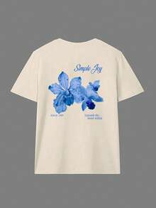 女童宽松T恤一件装 - 可机洗，芙蓉花印花T恤，适合儿童旅行度假、夏季穿着，女童服装