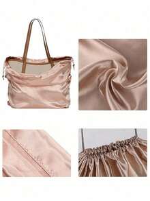 1/2pcs Satin Drawstring Dust Bags, Suitable For Jewelry & Accessories; Silk Drawstring Travel Storage Bags; Portable Clothing & Shoes Drawstring Pouches; Large Capacity Handbag Dust Covers; Self-Sealing Drawstring Storage Bags; Travel Essentials; Organization - Champagne - View 5
