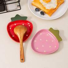 1pc Ceramic Spoon Rest For Stove Top, Cute Strawberry Spoon Rest Cooking Spoon Holder For Kitchen Counter, Utensil Rest Spatula Rest Ladle Holder Tong Rest, Gift For Cooking Housewarming Wedding - Multicolor - View 1
