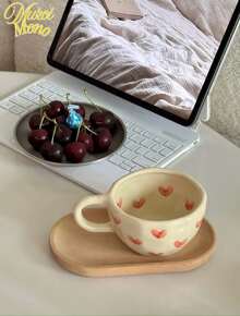 Hand-Painted Ditsy Floral Ceramic Coffee Mug, Couple Flower Pattern High-Quality Breakfast Cup, Cherry Blossom & Tulip Ceramic Teacup Back To School - Multicolor - View 3