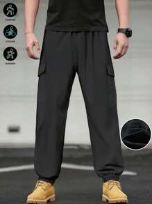 Men's Pants, Spring/Autumn Solid Color Multi-Pocket Drawstring Cargo Pants, Loose & Comfortable Sweatpants