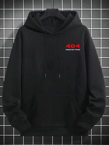 هودي كاجوال للرجال مطبوع عليه شعار 404 مبطن حراريًا، للخريف والشتاء، بأكمام طويلة