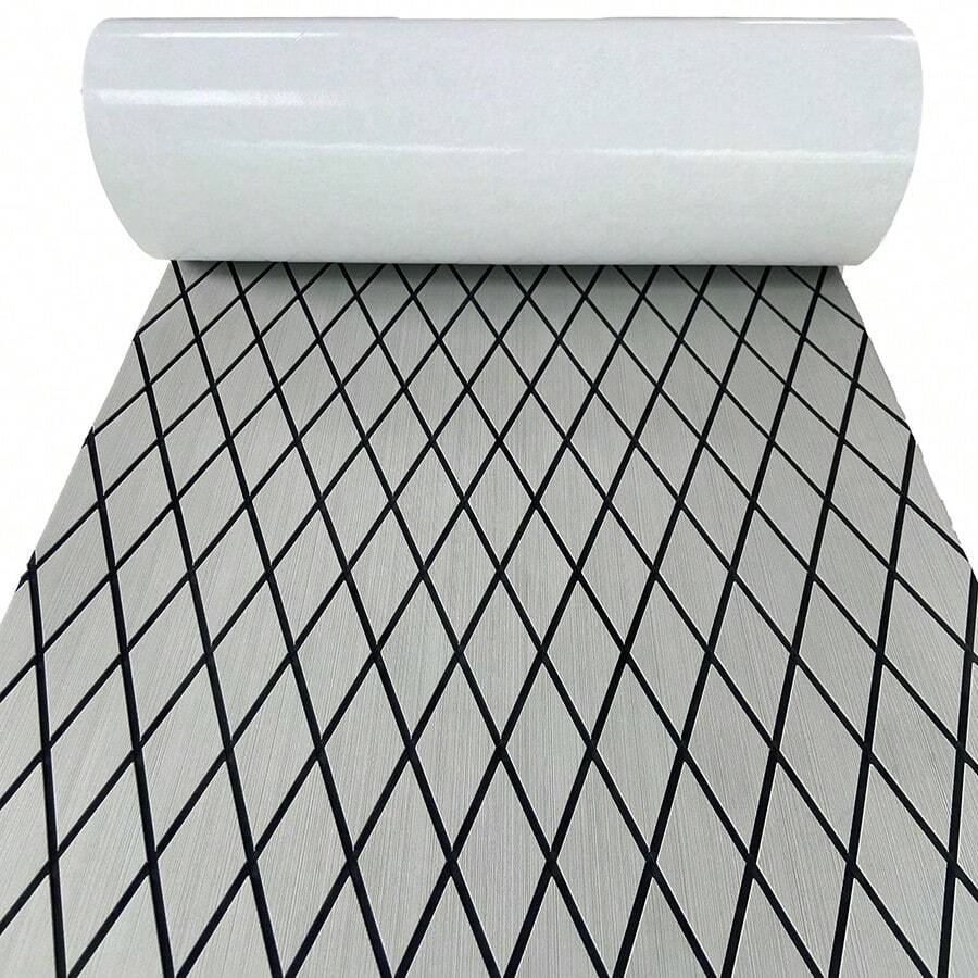 240*60cm Diamond Boat Flooring EVA Foam Deck Marine Mat Non-Slip Self-Adhesive Sheet Motorboat Kayak Jet Ski Garden Swimming - Gray and Black - View 1