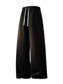 Blueplus Women's Simple And Fashionable Solid Color Straight Leg Sports Pants, Breathable And Comfortable Soft Cropped Pants, 1pc Outdoor Casual Lace Up Women's Sports Pants - màu đen - Xem 3