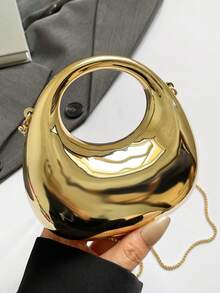 亚克力新月盒手提包，时尚链条单肩斜挎包，多功能手机钱包耳机收纳包，情人节礼物，生日礼物，周年纪念礼物 - 金色 - 查看 10