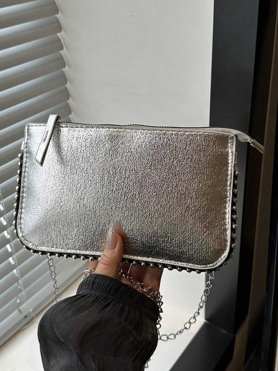 时尚裂纹漆皮信封包，女士时尚魅力手提包，串珠单肩包/斜挎包