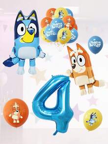 Bluey Birthday Party Decoration Cartoon Foil Balloons, Aluminum Foil Blue Cartoon Foil Balloons, Birthday Party, 1-9 Years Old Blue Number Latex Aluminum Film Balloon Decoration, Birthday, Wedding Party And Gathering Background Wall Decoration Halloween, Christmas - Multicolor - View 19