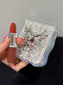 Funda de teléfono plegable con espejo de maquillaje con mariposa de cristal, brillante, con lentejuelas y borde de ola con protección contra golpes, compatible con Samsung Galaxy Z Flip 6, Z Flip 5, Z Flip 4, Z Flip 3, estilo coreano Y2K