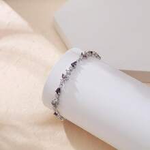 Crysdue Wedding Bridal Link Bracelet Brides Bridesmaids, Marquise Cubic Zirconia Tennis Bracelets Women Prom Jewelry - 02_紫色,銀色 7.5-9.1英寸 - 查看 11