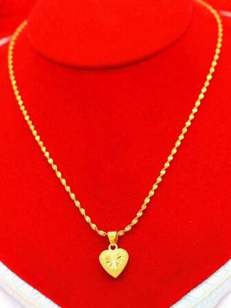 1 件 24k 镀金心形吊坠项链，时尚珠宝礼物，适合夏季、约会、婚礼、情人节、母亲节