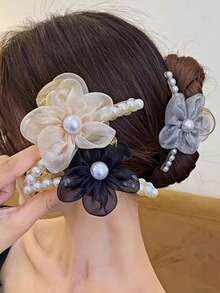 发夹 1 件韩国优雅珍珠花发夹，高端时尚别致的发饰，温柔甜美的设计适合外出、度假、约会和拍照发饰优雅爪夹，学校用品，大学 - 彩色 - 查看 9