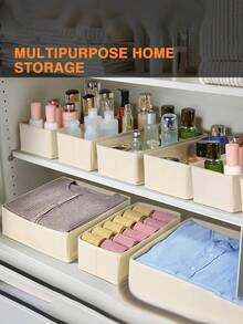 1/3/6/9 Pcs Set Minimalist Foldable Fabric Storage Boxes, Wardrobe/Dresser Drawer Organizers, Storage Baskets, Bra Underwear Organizer Boxes, Solid Color Storage Containers - Beige - View 4