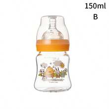 婴儿玻璃奶瓶，宽口150毫升和240毫升，新生儿喂养奶瓶，60毫升标准口奶瓶，耐热高达400°F（约204°C），加厚材质，柔软硅胶奶嘴，防胀气设计，卡通奶瓶 - 多色[玻璃奶瓶] - 查看 15