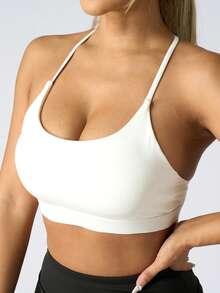 1 件简约优雅女士瑜伽运动胸罩 - 奶油白 - 查看 2
