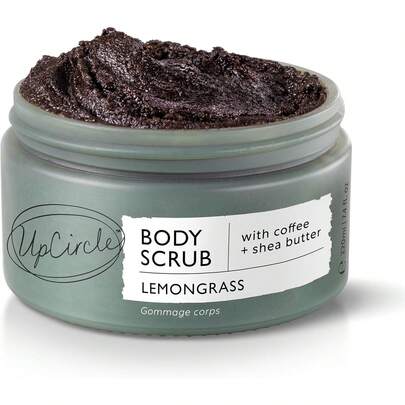 UpCircle Exfoliating Coffee Body Scrub With Lemongrass 220ml - Sea Salt, Shea Butter + Coconut Oil - Exfoliates Your Skin + Improves Circulation - Natural, Vegan Exfoliator For Soft, Smooth Skin