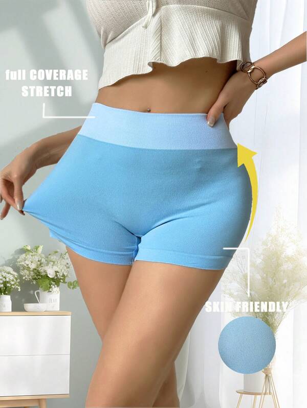 1pc Women's Seamless Comfortable Blue Sports Boyshort Panties, Suitable For Casual Wear