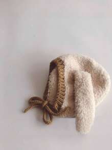 1pc Baby Thickened Plush Camel Colored Hat, Cute Cartoon Long Ear Winter Ear Protection Headwear