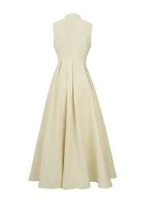 Vestido de Outono, Vestido para Volta às Aulas, Vestido Feminino Estilo Urbano, Vestido Feminino Retrô, Vestido Preto com Botões Decorados, Vestido Maxi Elegante Sem Mangas, Vestido Estilo Universitário, Vestido Maxi Minimalista e Elegante Preto com Gola de Botões e Sem Mangas - Caqui - Ver 2