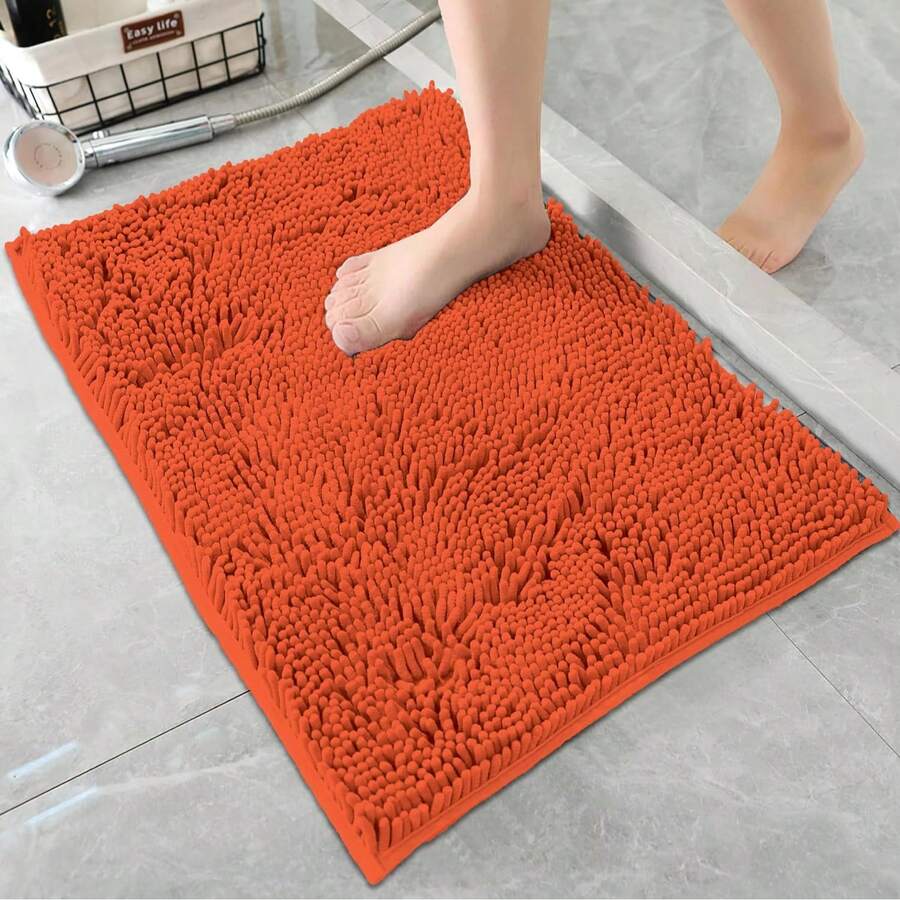VOGRAC Paula Home - Deep Pile Chenille Bath Mat | Non-Slip, Thick, Extra Soft & Absorbent | 100% Microfiber For Shower & Bath - Orange - View 1