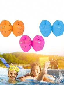 2pcs/Set Children Inflatable Arm Bands - Durable PVC Swimming Pool Floats, Orange, Pink, Blue And Light Blue - Multicolor - View 6