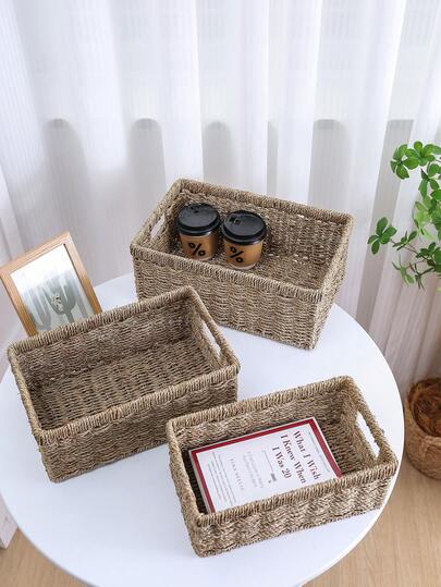 Handmade Works Hand-Woven Basket Large Seagrass Woven Desktop Storage Basket, Suitable For Keys And Small Items
