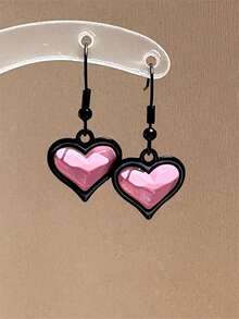 1 对粉色、玫瑰红色、彩色彩绘心形合金耳环，适合女士日常、约会、性感派对首饰 - 愛心 - 查看 5