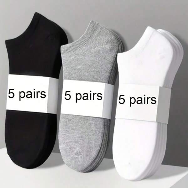 5 Pairs Of Neutral Thin And LightweightSocks - Black/White/Gray Solid Color, Soft Fabric, Machine Washable, Casual And Simple Design, Comfortable To Wear Every Day, Multifunctional Shoes, Suitable For Daily Wear