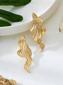 2pcs Fashionable Minimalist Asymmetrical Stud Earrings, Versatile Accessory Suitable For Women, Vacation Wear - Gold - View 5