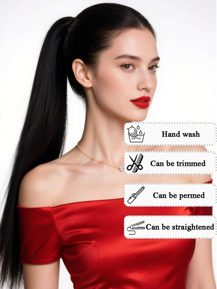 18-32 Inch Synthetic Straight Hair Extensions With Hair Tie, Suitable For Women & Girls Daily Wear, Party, Cosplay And Other Occasions - Black Brown - View 2
