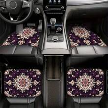 4pcs Bohemian & European Retro Pattern Car Floor Mats - Universal Fit Polyester Front & Rear Seat Car Mats - Suitable For Sedan, Saloon, SUV, Van All-Weather Vehicle Interior