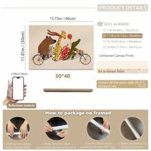 1 bucată de tablouri de perete fanteziste cu animale, bicicletă, pentru camera copiilor – Imprimeuri vibrante pe pânză de mai multe dimensiuni (20x25cm până la 50x70cm) cu opțiuni înrămate/neînrămate, decor vesel cu urs, girafă, caracatiță, crocodil, aventură, pentru camerele copiilor, estetică modernă și jucăușă pentru casă