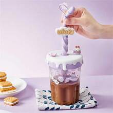 19oz/560ml Ufufy Flower Series Stirring Straw Cup Cute Cartoon Daisy Anime Figures Sports Kettle Large Capacity Shaker Bottle Leak-Proof Water Bottle - Purple - View 3