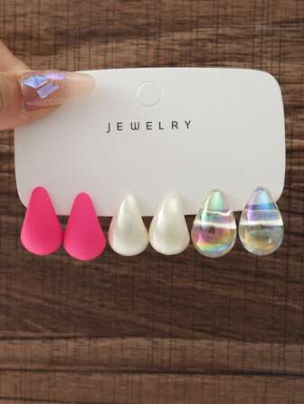 2-12 件/套彩色仿珍珠水滴吊坠耳环套装，波西米亚风格女士日常百搭珠宝