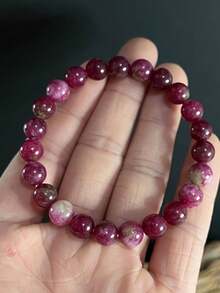 1 件天然粉红碧玺手链，完美的女士手链，可作为送给家人和朋友的首选礼物，宝石手链，复古风格，波西米亚风格 - 粉色 - 查看 2