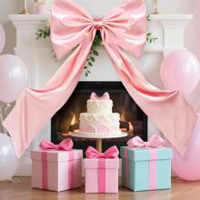 粉色大号缎带蝴蝶结，粉色巨型蝴蝶结丝带领带，适合风骚房间装饰、生日派对背景墙装饰 - 粉色 - 查看 1