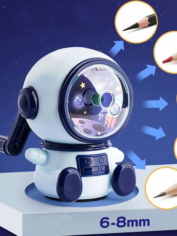 1pc Astronaut Automatic Pencil Sharpener For Kids, Cartoon Hand Crank Pencil Sharpener Supplies, Random 12 Zodiac Eraser & Gradient Color Eraser Bundle, Pencil Sharpener + Panda Pencil Eraser,For School Supplies,Back To School