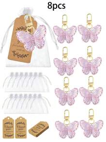 1pc/8pcs/16pcs Creative Butterfly Keychain Set,Colorful Butterfly Keychain Set,Comes With Transparent Hard Cloth Bag,Thank You Label,DIY Keychain,Creative Keychain,Backpack Pendant,Bag Accessories