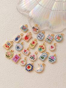 1 件夏季时尚 INS 可爱简约蝴蝶花朵月亮 DIY 吊坠，镀 18K 金，不易氧化，适合老婆妈妈自由搭配。