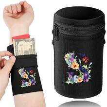 1件时尚字母印花轻便手机臂带口袋腕包/腕带/腕带口袋，适合旅行、散步、跑步、骑行和瑜伽。钱包袋可容纳现金、钥匙、卡片、身份证 - 圣诞节必备 - 黑色 - 查看 26
